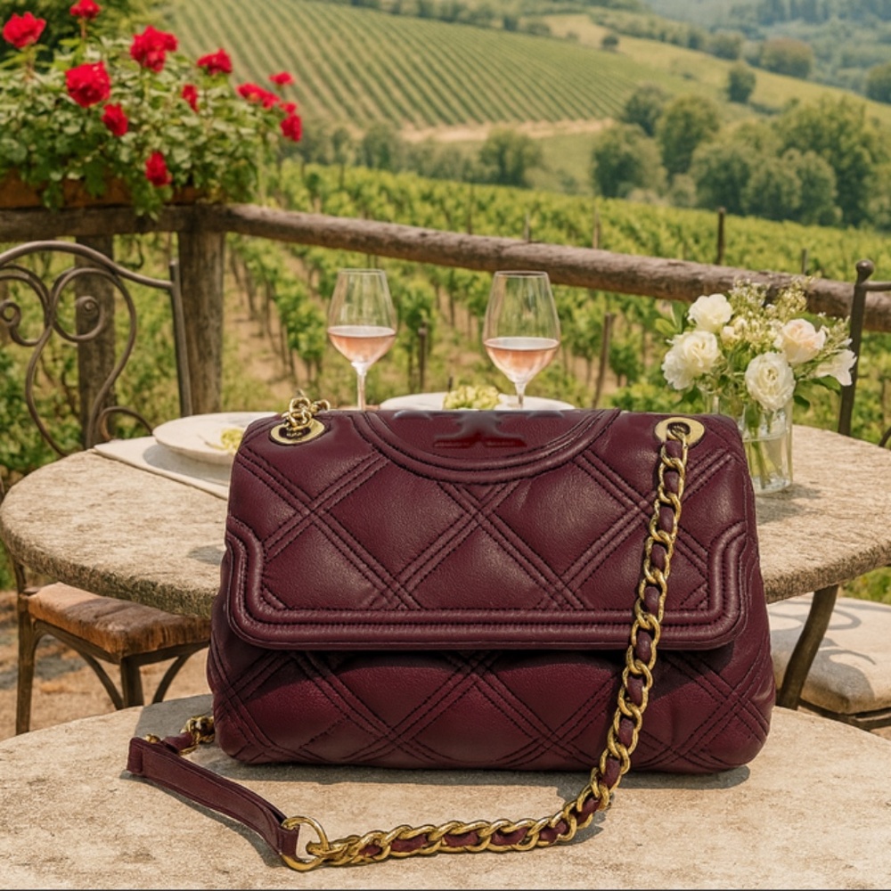Tory Burch Soft Fleming Claret Red Leather Convertible Shoulder/Crossbody Bag